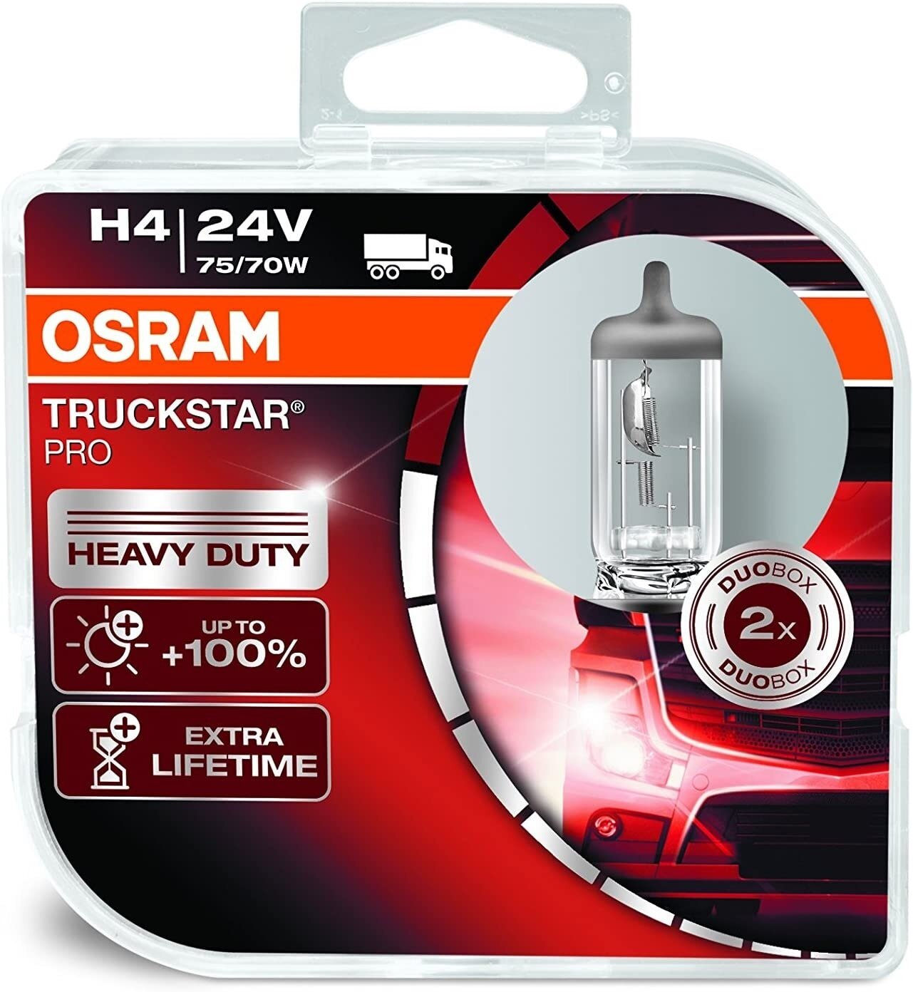 Лампа автомобильная галогенная OSRAM Truckstar Pro 64196TSP-HCB H4 24V-75/70W P43t-38 3200K 2 шт.