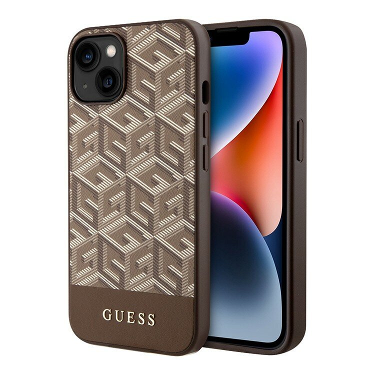 Guess Чехол Guess PU G CUBE Hard для iPhone 14, коричневый (MagSafe)