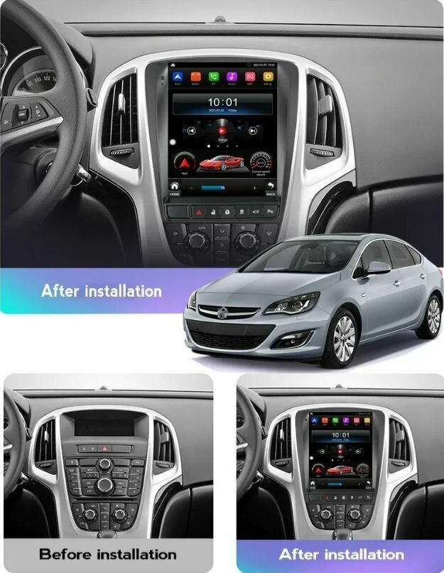 Штатная магнитола (4+64гб) для Opel Astra J 2009-2017, Опель Астра Джи в стиле Тэсла — фото 1