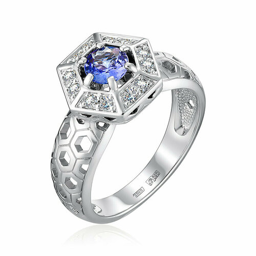Кольцо Белый Бриллиант, белое золото, 585 проба, танзанит, бриллиант, размер 17, белый