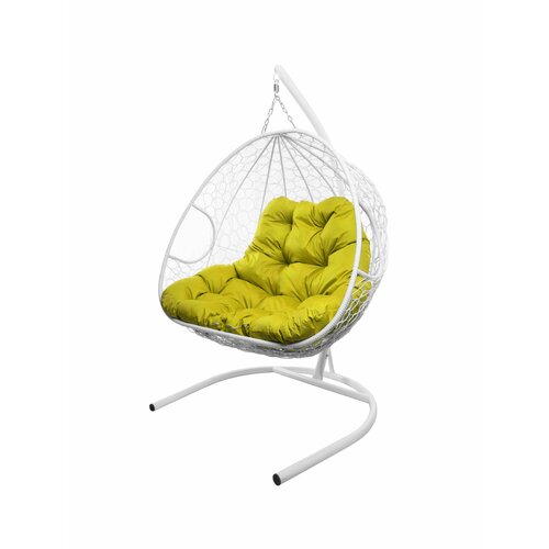 Подвесное кресло из ротанга Для двоих белое с жёлтой подушкой M-GROUP