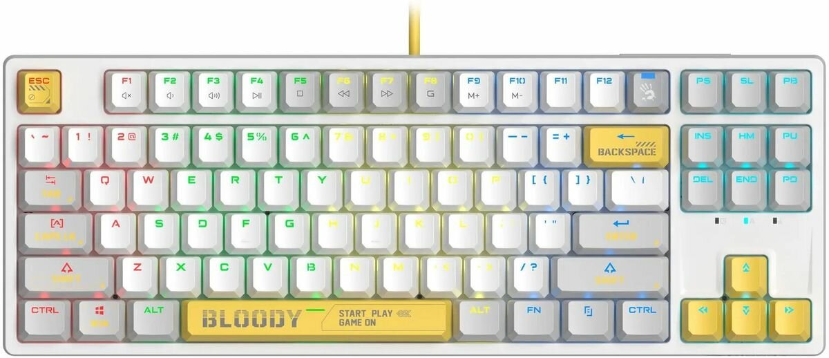 Клавиатура A4TECH Bloody S87 Energy, USB, белый желтый [s87 usb energy white]