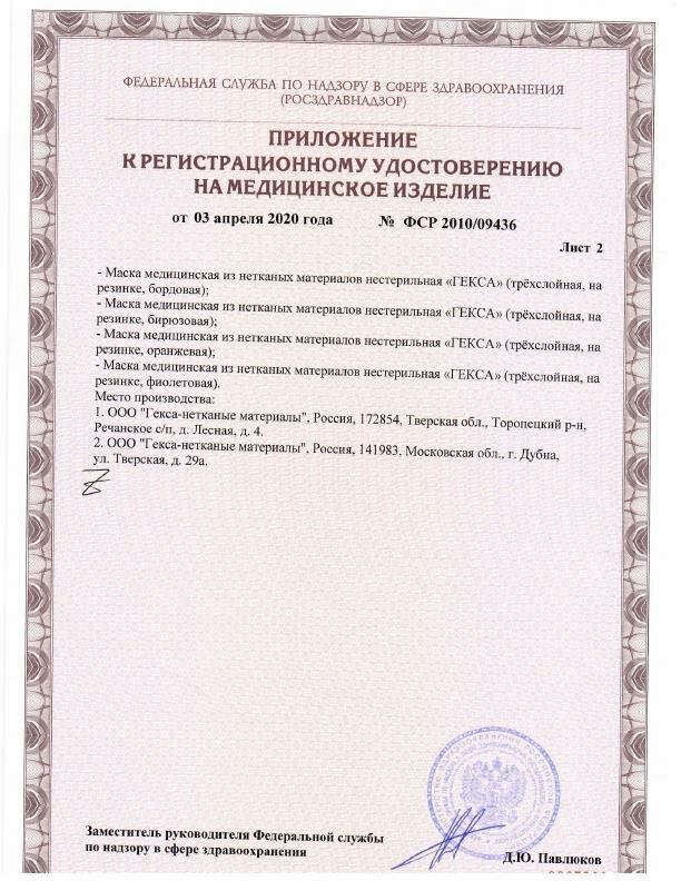 Маски Медицинские Маска 3-х слойная Гекса на завязках нестерильная Гекса, 50 шт.