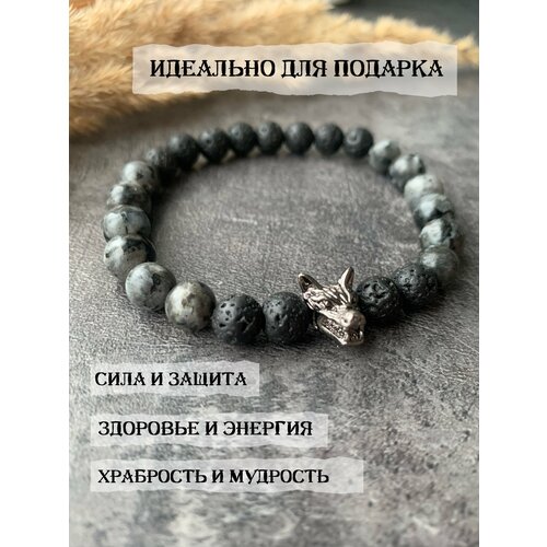 фото Браслет, металл, лабрадорит, вулканическая лава, размер one size, черный нет бренда
