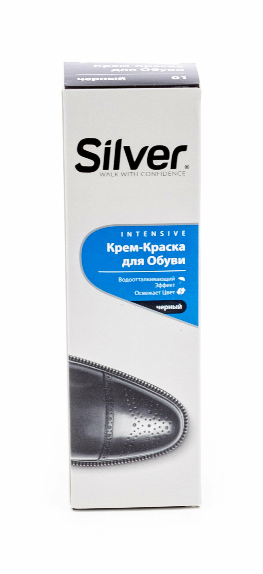 Крем-краска для обуви SILVER / Сильвер Intensive восстановление цвета для всех видов гладкой кожи, цвет черный 75мл / уход за обувью