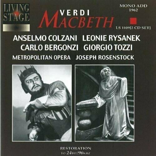 AUDIO CD Verdi, Macbeth. (Anselmo Colzani, Leonie Rysanek, Carlo Bergonzi, Giorgio Tozzi et al. Cond. Joseph. 2 CD audio cd berg wozzeck gobbi dow munteanu tajo picchi et al cond sanzogno rec rome 1954 violin 2 cd