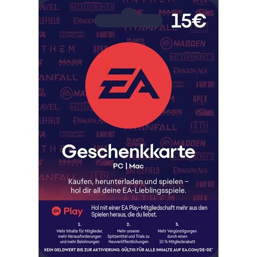 EA Gift Card 15 Ea Play PC Регион активации Евросоюз 2429₽