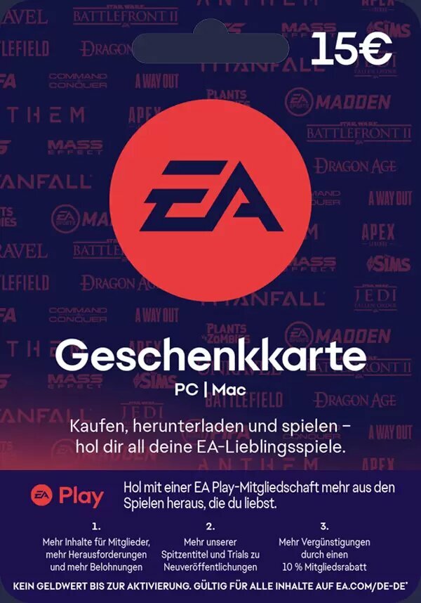 EA Gift Card €15 (Ea App; PC; Регион активации Евросоюз)