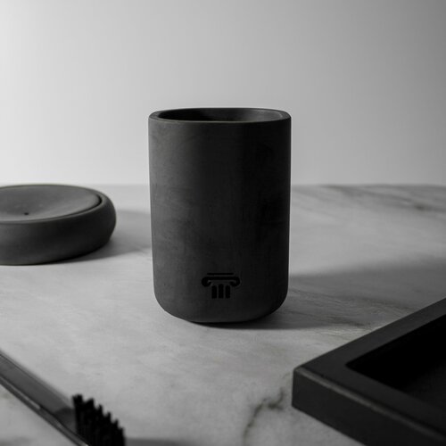 Стакан для зубных щёток, стакан для ванной, 11х7,5 см, бетон, черный