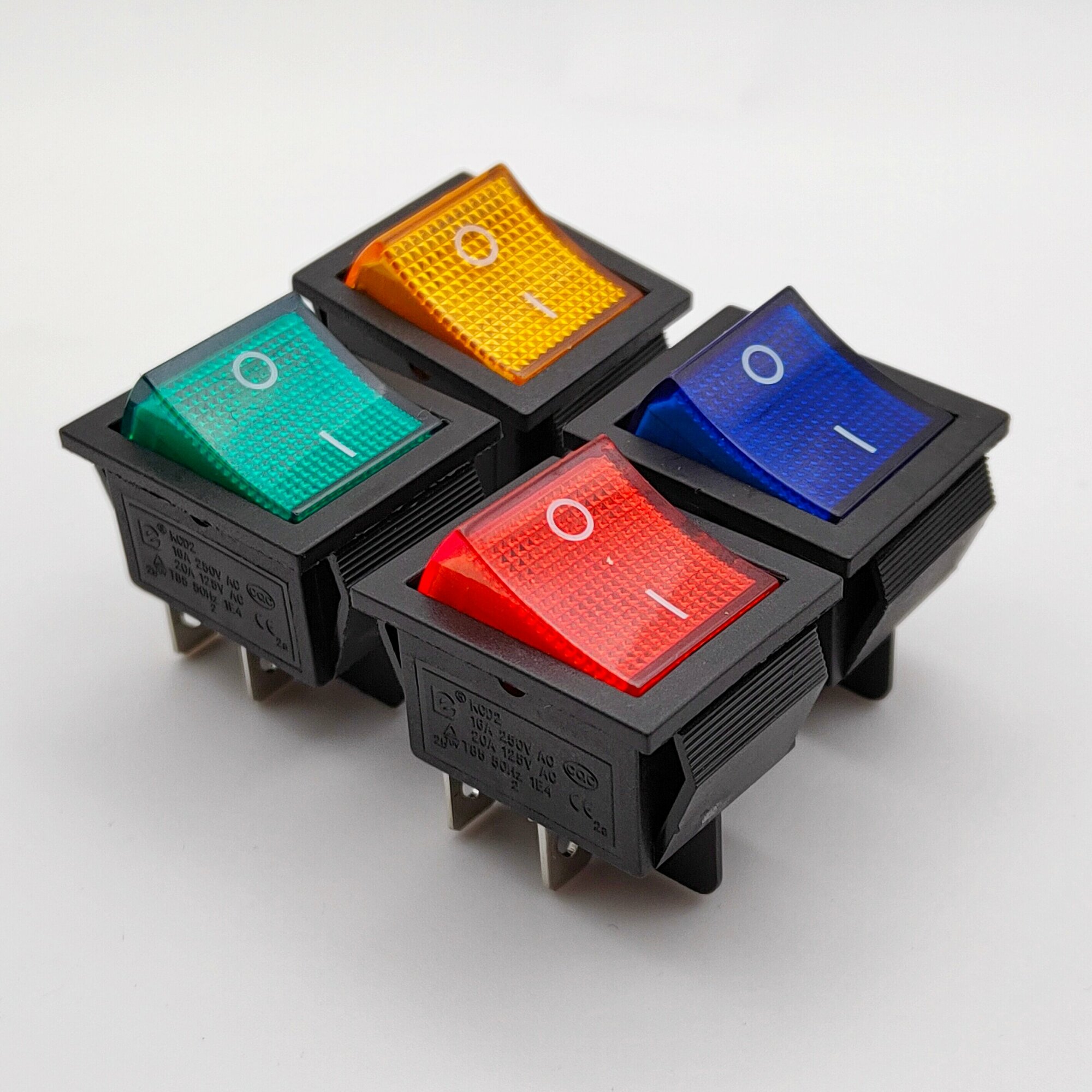 Набор выключателей клавишных 250В STANDART с подсветкой 16А (4с), ON-OFF 4 цвета/4 штуки