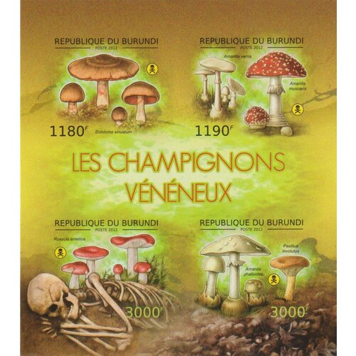 Почтовые марки Бурунди 2012г. Ядовитые грибы Грибы MNH почтовые марки бурунди 2012г защита природы грибы и кислотные дожди грибы флора окружающая среда mnh