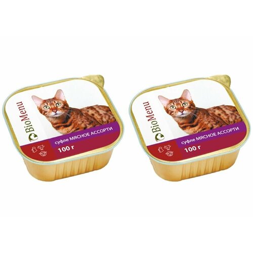 BioMenu Консервы для кошек кошек суфле Мясное ассорти, 100 г, 2 шт