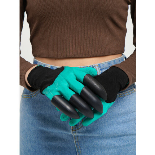 Садовые перчатки с когтями для огорода Garden Genie Gloves 2021 garden gloves with 4 abs plastic claws garden digging planting 1 pair drop