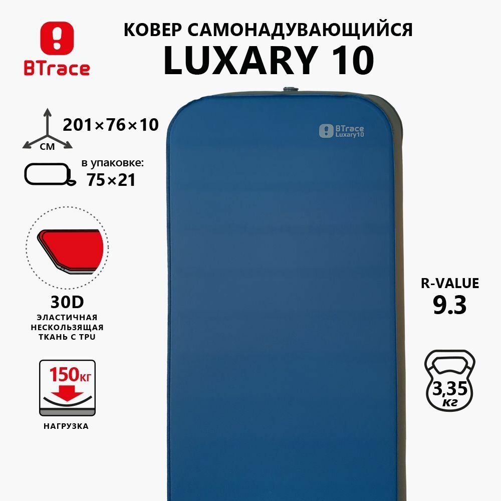 Ковер самонадувающийся BTrace Luxary 10, 201*76*10 см (Синий)