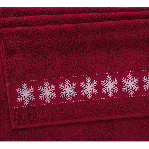 Полотенце 50х80 см махровое (Oqtosh Tekstil) Снежинки красный