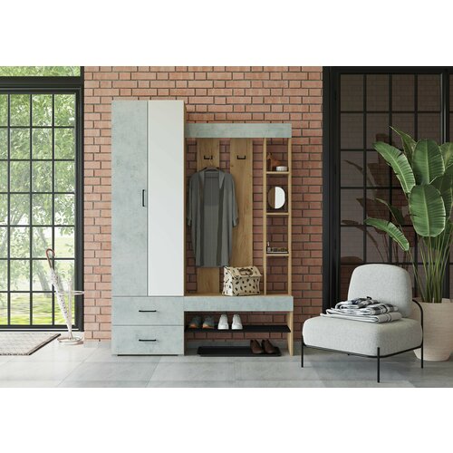 Прихожая Домино Дуб Крафт ЗолотойБетон 1500х350х2116 мм 13700₽