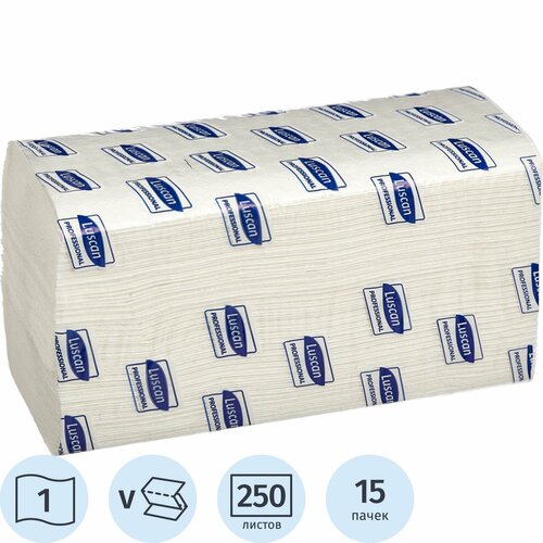Полотенца бумажные Luscan Professional V-сложения однослойные 250 листов 250 лист., белый, без запаха 22 х 23 см