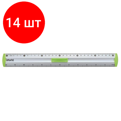 Комплект 14 штук, Линейка 30см Attache Selection aluminium с держателем зеленый линейка attache selection 30 см зеленый пластик
