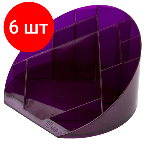 Комплект 6 штук, Подставка-органайзер Attache Яркий офис 12 отделений прозрачная фиолетовая