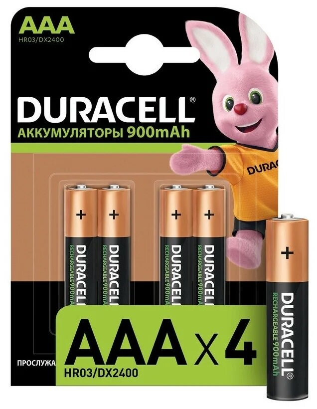 Аккумулятор Ni-Mh 900 мА·ч Duracell Rechargeable AAA, 4 шт.