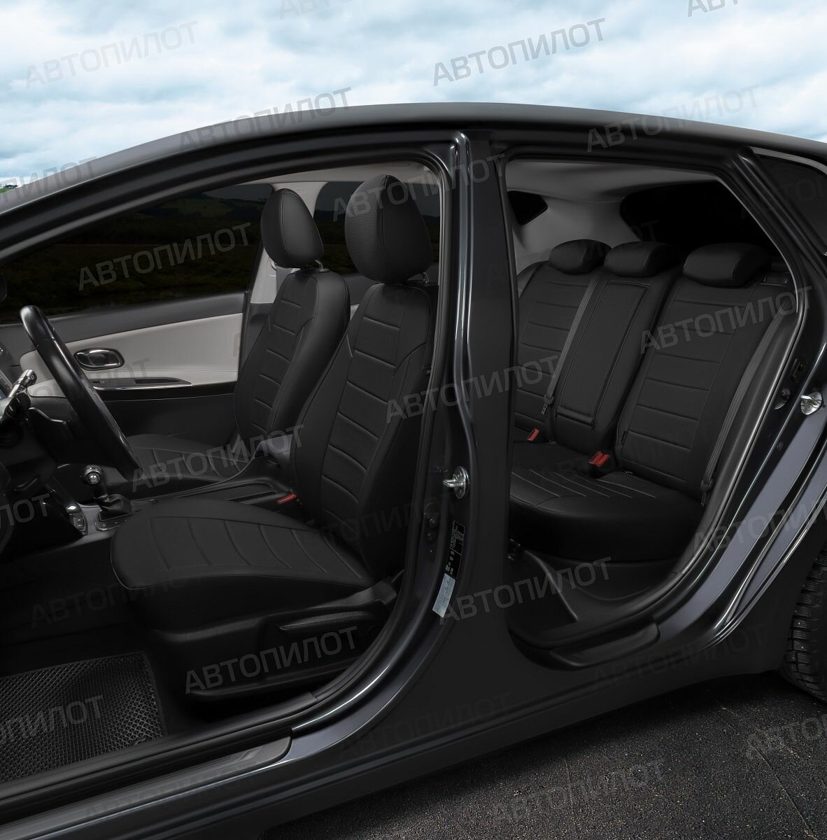 Чехлы для Рено Логан 2 спинка сплошная (2014-2022) / Премиум авточехлы на сиденья Renault Logan II, черный