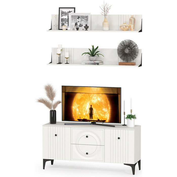 фото Гостиная Моби Валенсия № 051, цвет ЛДСП белый шагрень/МДФ белый шагрень (1025297)