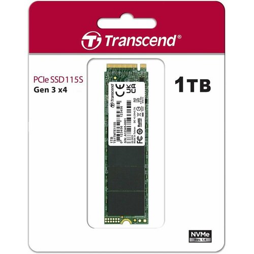 SSD накопитель Transcend 115S TS1TMTE115S 1ТБ, M.2 2280, PCIe 3.0 x4, NVMe, M.2 твердотельный накопитель ssd transcend pci e 3 0 x4 1tb 115s m 2 2280 0 2 dwpd