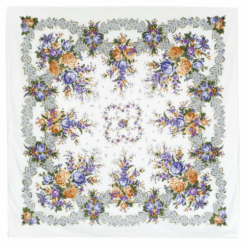 фото Платок павловопосадская платочная мануфактура,146х146 см, фиолетовый, серый
