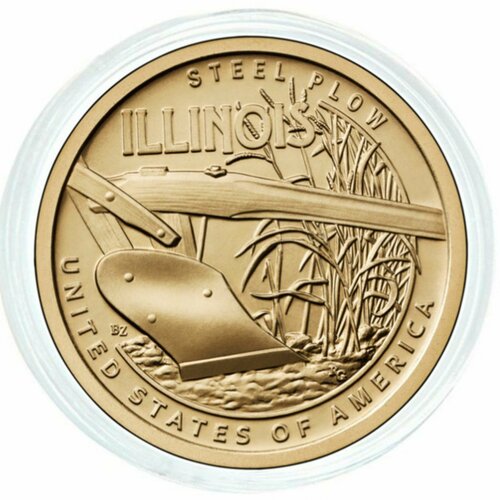 Монета 1 доллар Стальной Плуг - Иллинойс в капсуле. Американские инновации. D США 2024 UNC