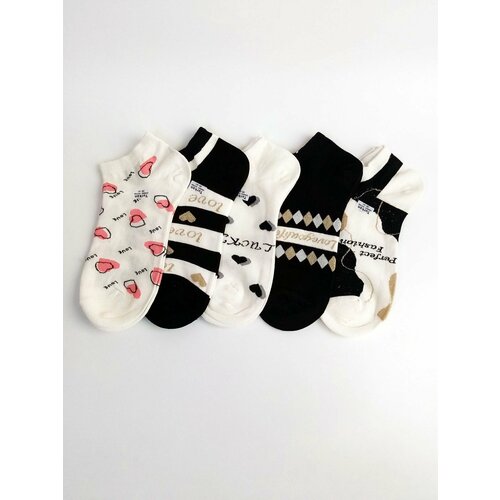 Носки 5 пар, размер 36-41, черный, белый женские короткие носочки белого и черного цветов размер 36 41 комплект 8 пар
