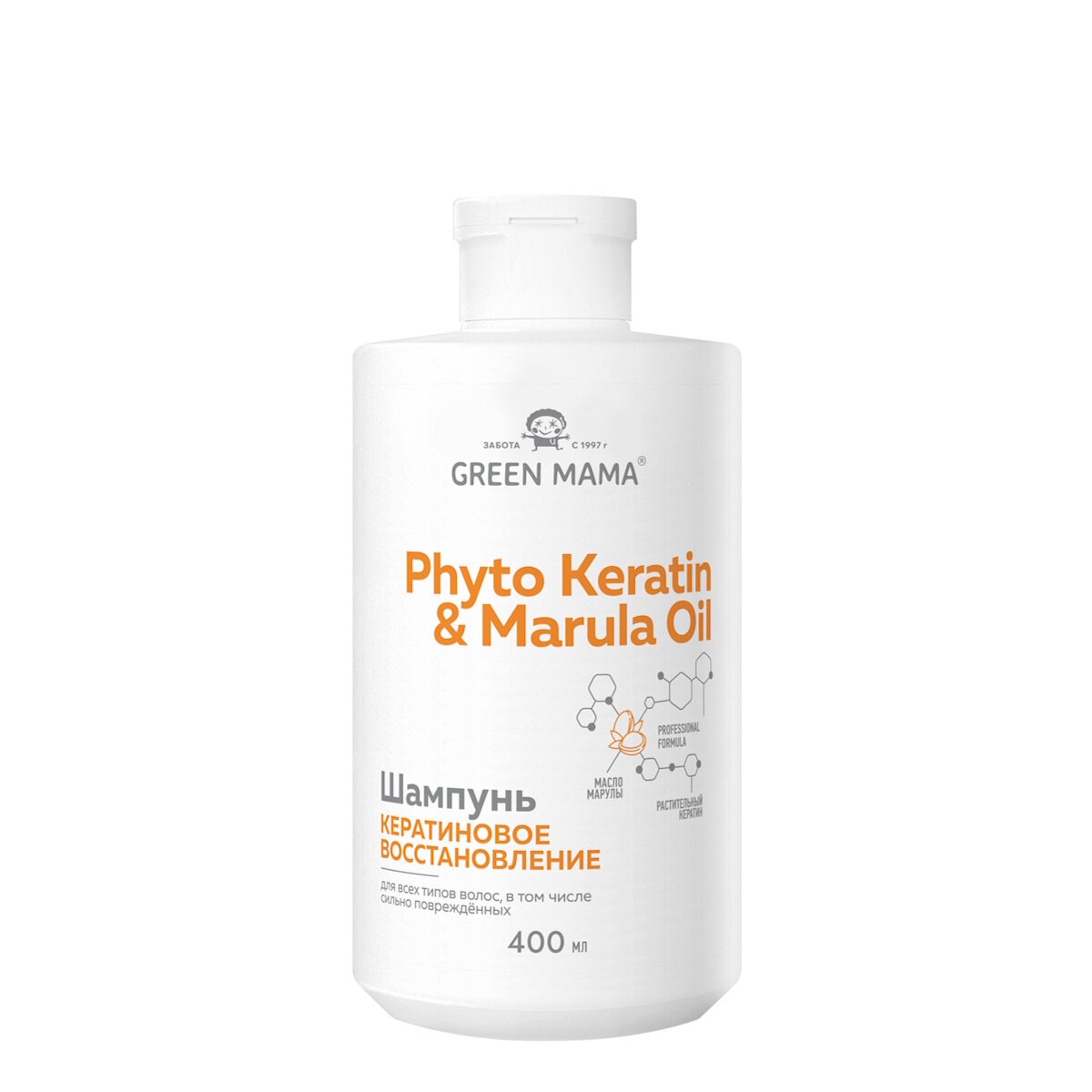 Шампунь PHYTO KERATIN & MARULA OIL для восстановления волос GREEN MAMA с маслом марулы 400 мл