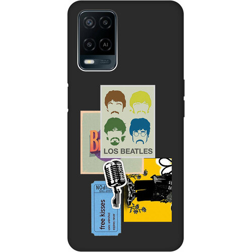 Матовый Soft Touch силиконовый чехол на Oppo A54, Оппо А54 с 3D принтом Beatles Stickers черный матовый soft touch силиконовый чехол на oppo a54 оппо а54 с 3d принтом nirvana черный