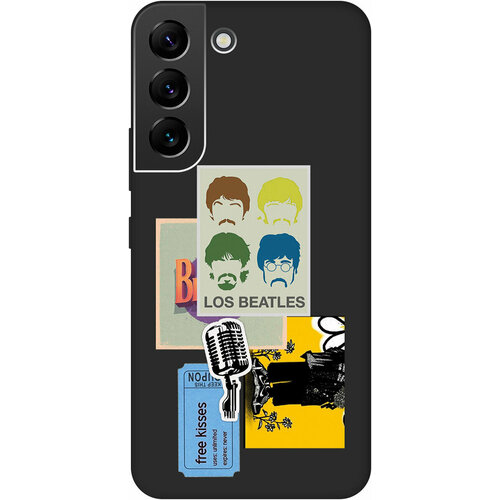 Матовый Soft Touch силиконовый чехол на Samsung Galaxy S22, Самсунг С22 с 3D принтом Beatles Stickers черный матовый soft touch силиконовый чехол на samsung galaxy s22 самсунг с22 плюс с 3d принтом gucci stickers черный