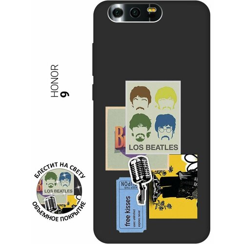 Матовый Soft Touch силиконовый чехол на Honor 9, Хонор 9 с 3D принтом Beatles Stickers черный матовый soft touch силиконовый чехол на honor 8 хонор 8 с 3d принтом beatles stickers черный