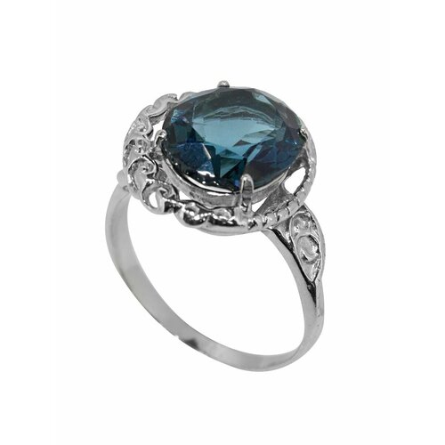 Кольцо Игуана, серебро, 925 проба, родирование, фианит, размер 18, синий