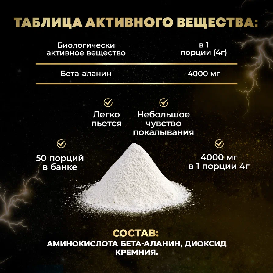 Beta Alanine/ Бета Аланин/Аминокислота/аминокислота в порошке/ 200 грамм/ 50 порций