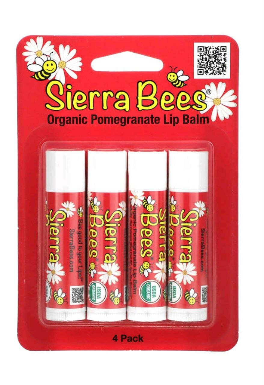 Органические бальзамы для губ Sierra Bees гранат, 4 шт, 4,25 г каждый