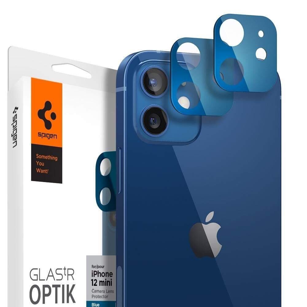 Защитное стекло для камеры Spigen на Apple iPhone 12 Mini (AGL02462) Glass tR Optik Lens 2 шт / Спиген стекло для камеры для Айфон 12 Мини, прочное, олеофобное покрытие, синие