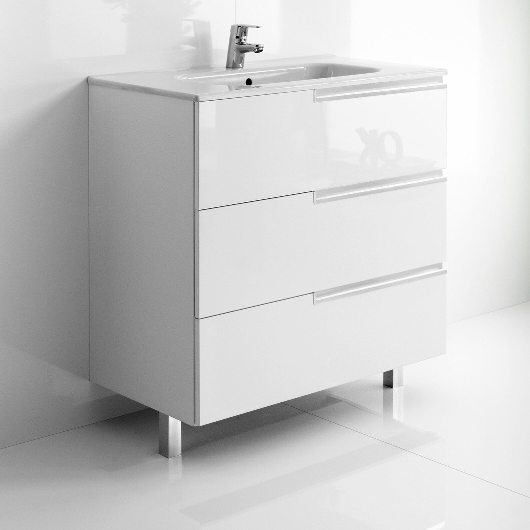 фото Тумба с раковиной Roca Victoria Nord Ice Edition 80 белая глянцевая