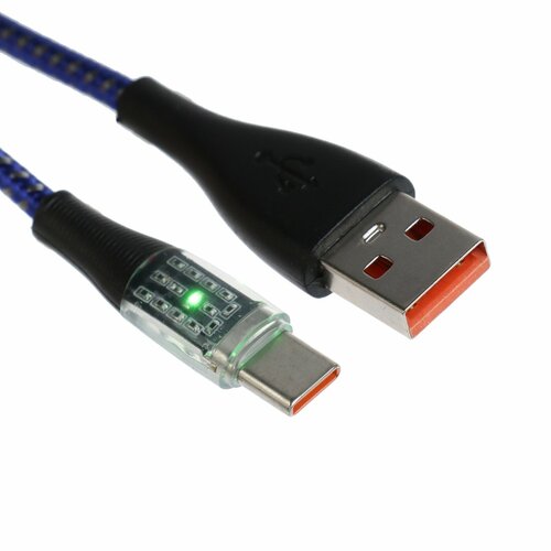 Кабель 3 А Type-C - USB прозрачный оплётка нейлон 1 м синий 309₽