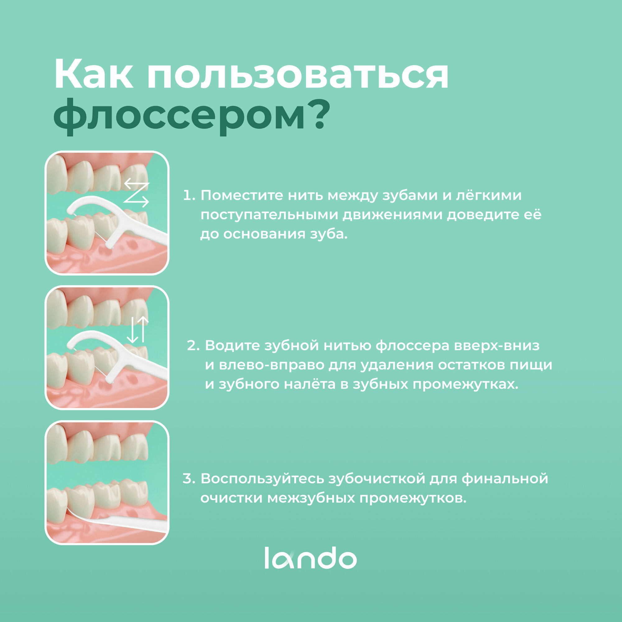 Зубные флоссеры с зубочистками Lando 50 шт со вкусом мяты