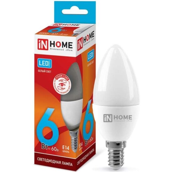 Светодиодная лампа IN Home LED-СВЕЧА-VC 6Вт 4000К нейтр. бел. E14 570лм 230В 4690612020396