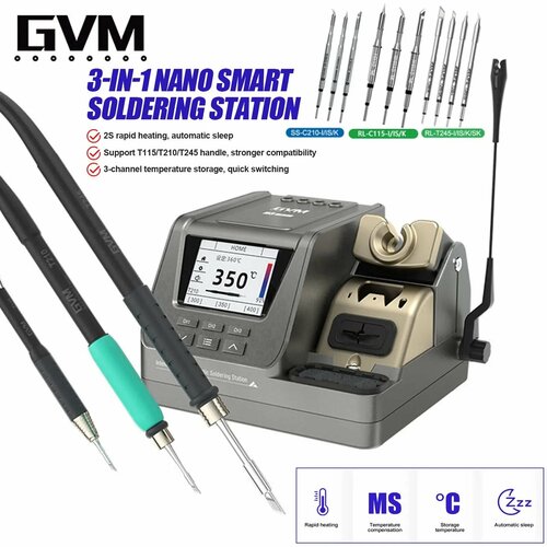 Паяльная станция SUNSHINE GVM H3 в комплекте 3 ручки T115 T210 T245 13735₽