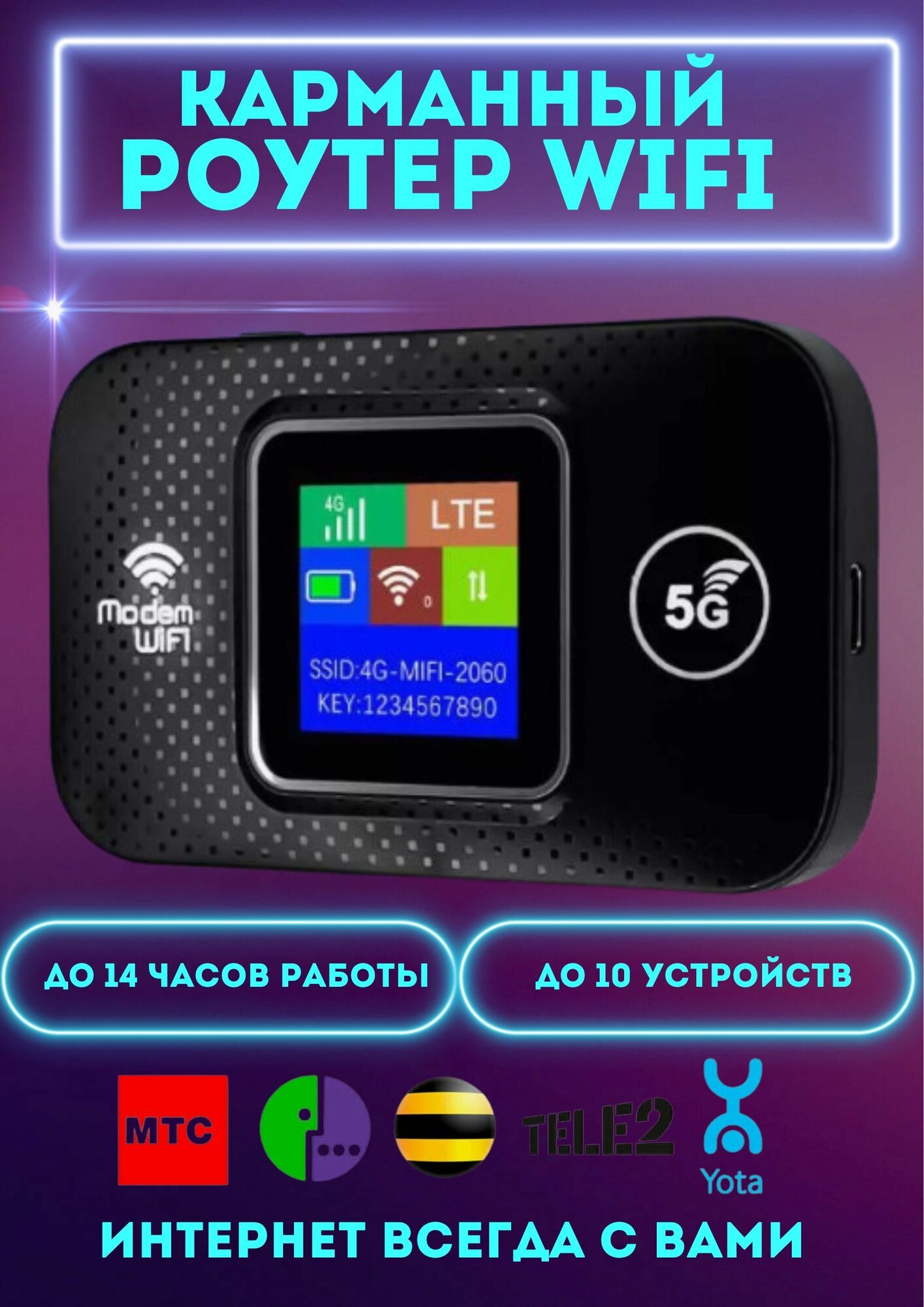 Роутер Wi-Fi карманный от сим...