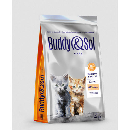 Сухой корм для котят с индейкой и уткой Buddy&Sol Care Kitten, 2 кг
