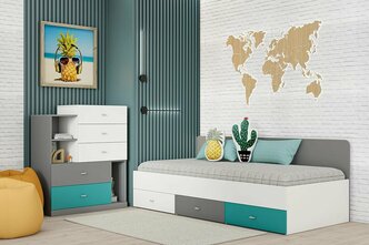 Молодежная Клео набор 4 Графит Миндаль Океан, ширина 295 см, комплект мебели, в подростковую, в детскую, в спальню