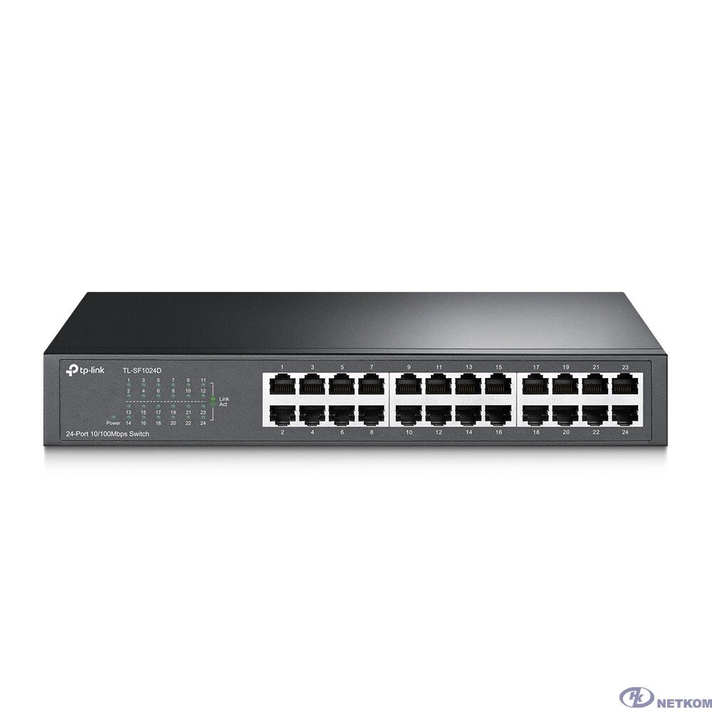 TP-Link TL-SF1024D 24-портовый коммутатор 10/100 Мбит/с, стальной корпус высотой 1U, монтируется в 13-дюймовую стойку