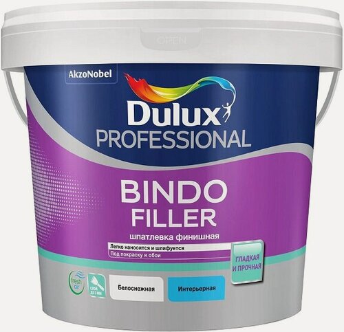 Изображение товара Шпатлевка Финишная Dulux Bindo Filler 0.9л (1.5кг) Белоснежная для Стен и Потолков / Дюлакс Биндо Филлер.