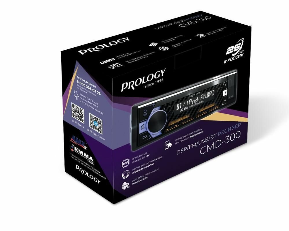 Автомагнитола Prology, CMD-300, 1DIN, Bluetooth, Android Auto, радиоприемник, 4", черный