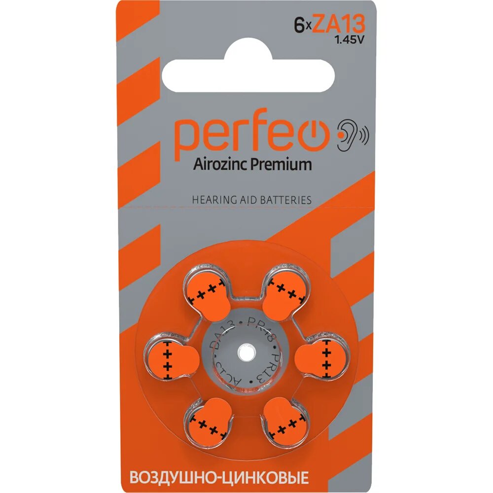 Батарейки Perfeo Airozinc Premium ZA13 (AC13, DA13, PR48, PR13) для слуховых аппаратов, 6шт, 1.45V